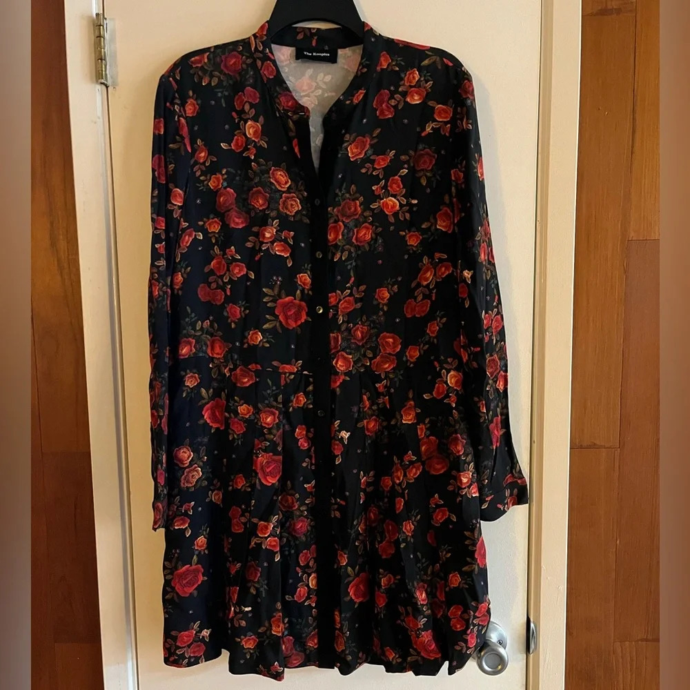 The Kooples Rose Floral Pleated Dress Skull And Crossbones Buttondown Dress - Picture 2 of 7